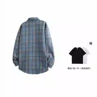 红蜻蜓 美式简约格子条纹休闲宽松百搭潮流长袖衬衫 男女同款