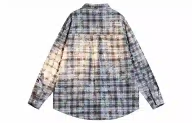 王者荣耀 韩信款 美式复古扎染格子经典格纹翻领单排扣小衫休闲宽松简约百搭长袖衬衫 男女同款