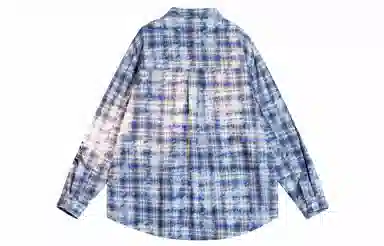 王者荣耀 韩信款 美式复古扎染格子经典格纹翻领单排扣小衫休闲宽松简约百搭长袖衬衫 男女同款