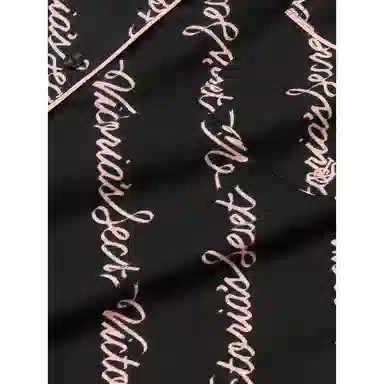 Victoria's Secret Flannel Long Pajama Set Black Ribbon Script