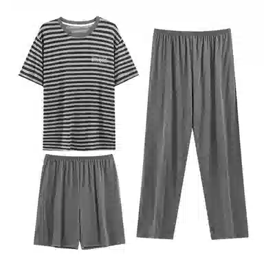 莫代尔 简约休闲舒适亲肤圆领时尚百搭短袖可外穿家居服睡衣套装 男款 灰色