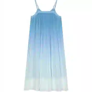 缪斯的诱惑 夏季法式海边度假风渐变时尚海浪裙潮无袖吊带连衣裙 女款 蓝色