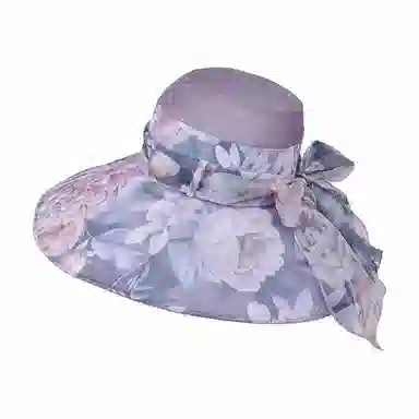 山一丸 夏季大檐防晒时尚蝴蝶结飘带帽子沙滩海边透气 涤纶 遮阳帽 男女同款情侣款