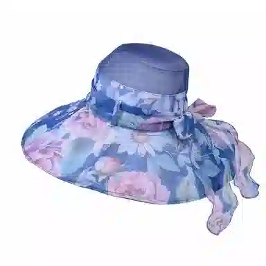 山一丸 夏季大檐防晒时尚蝴蝶结飘带帽子沙滩海边透气 涤纶 遮阳帽 男女同款情侣款