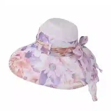 山一丸 夏季大檐防晒时尚蝴蝶结飘带帽子沙滩海边透气 涤纶 遮阳帽 男女同款情侣款