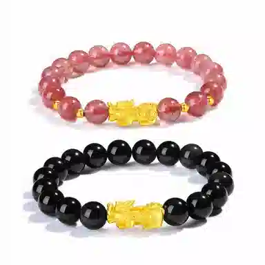 【普陀山官方已过香】 普陀山文创 爱意永恒情定终生心心相印 新中式能量磁场#好运 貔貅 草莓晶 手串 男女同款情侣款