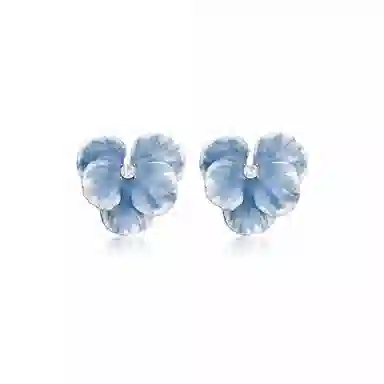 韵系 渐变蓝鸢尾花 铜镀金 滴釉 耳环 女款