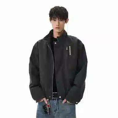 大卫贝肯 美式复古简约短款显高立领品牌字母印花宽松休闲百搭痞帅风夹克外套 男女同款