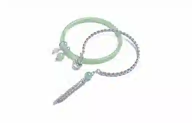 百利金 干枯玫瑰蝴蝶 优雅气质莹润温婉国潮新中式转运珠创意设计一步一响双圈叮当镯 琉璃 玉石手镯 男女同款情侣款