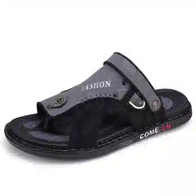 潮泽 休闲百搭外穿潮流 橡胶底 车缝线 防磨人字拖鞋 男款