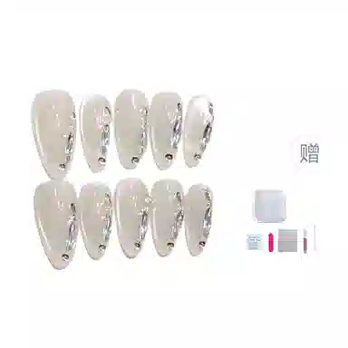 几多萌 【晶珠猫眼】 玻璃珠猫眼美甲穿戴甲手作高级氛围感冰透裸色幻彩钻可拆卸  杏仁银色晕染 猫眼