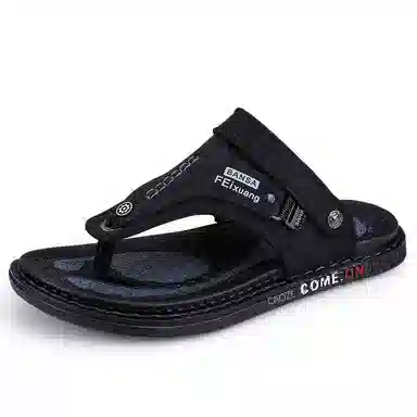 潮泽 通勤简约舒适户外 橡胶底 车缝线 防磨防滑人字拖鞋 男款