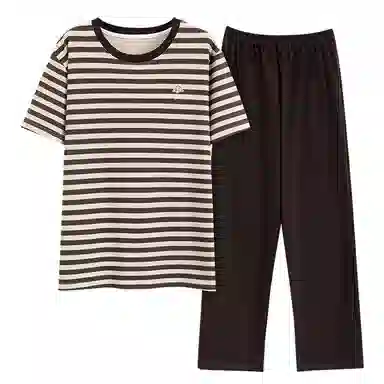 莫代尔 耐磨舒适圆领柔软亲肤透气无束缚短袖长裤可外穿家居服睡衣套装 男款 深灰色