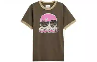 COACH Letter Print Crewneck T-Shirt Brown