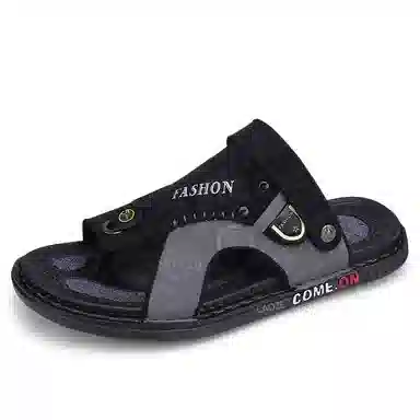 潮泽 休闲百搭外穿潮流 橡胶底 车缝线 防磨人字拖鞋 男款