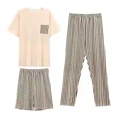 莫代尔 慵懒轻柔舒适个性百搭亲肤睡衣套装 男款 杏色