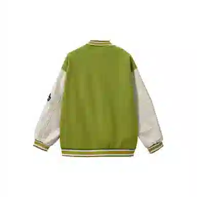 美式潮牌高街重磅撞色趣味小熊字母刺绣拼接外套街头痞帅潮流舒适百搭宽松休闲领落肩垂感直筒开衫棒球服 男女同款