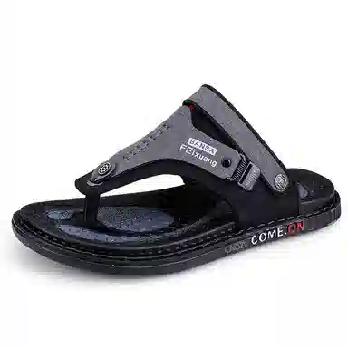潮泽 通勤简约舒适户外 橡胶底 车缝线 防磨防滑人字拖鞋 男款