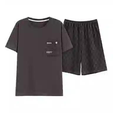 莫代尔 简洁轻薄圆领舒适柔软亲肤透气细腻无束缚短袖可外穿家居服睡衣套装 男款 深灰色