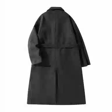 美式复古韩系束带西装领纯色经典百搭纯色英伦风高级感单排扣翻领中长款过膝毛呢夹棉加厚保暖休闲大衣 男女同款