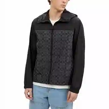 COACH SS24 Colorblock Hoodie Jacket Charcoal Gray