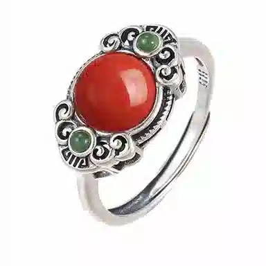 小银匠 祥云国风新中式复古如意民族风个性开口戒 玛瑙 戒指 女款