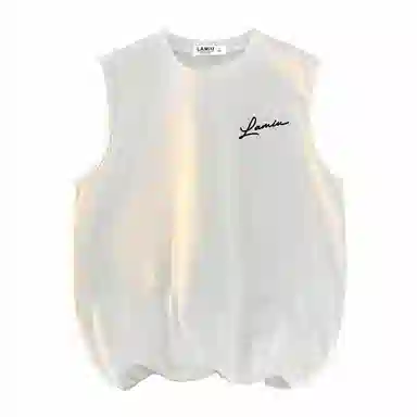 兰缪 日系纯色基础简约宽松圆领直筒百搭休闲字母透气圆领纯棉无袖背心 男女同款