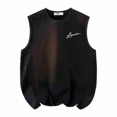 兰缪 日系纯色基础简约宽松圆领直筒百搭休闲字母透气圆领纯棉无袖背心 男女同款