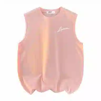 兰缪 日系纯色基础简约宽松圆领直筒百搭休闲字母透气圆领纯棉无袖背心 男女同款