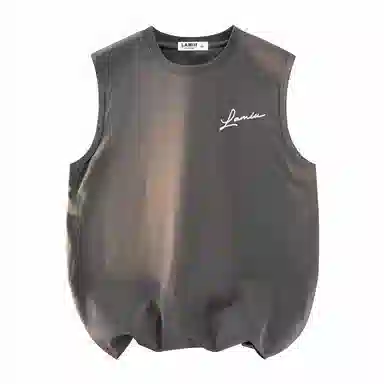 兰缪 日系纯色基础简约宽松圆领直筒百搭休闲字母透气圆领纯棉无袖背心 男女同款