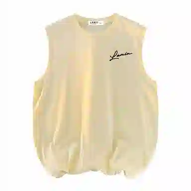 兰缪 日系纯色基础简约宽松圆领直筒百搭休闲字母透气圆领纯棉无袖背心 男女同款