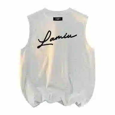 兰缪 日系纯色基础简约宽松圆领直筒百搭休闲字母透气圆领纯棉无袖背心 男女同款