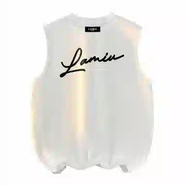 兰缪 日系纯色基础简约宽松圆领直筒百搭休闲字母透气圆领纯棉无袖背心 男女同款