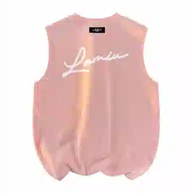 兰缪 日系纯色基础简约宽松圆领直筒百搭休闲字母透气圆领纯棉无袖背心 男女同款