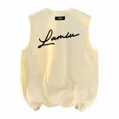 兰缪 日系纯色基础简约宽松圆领直筒百搭休闲字母透气圆领纯棉无袖背心 男女同款