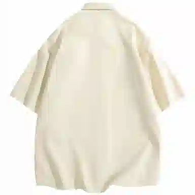 快鱼 美式拼接工装设计感潮牌时尚宽松休闲百搭短袖翻领衬衫 男女同款