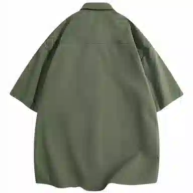 快鱼 美式拼接工装设计感潮牌时尚宽松休闲百搭短袖翻领衬衫 男女同款