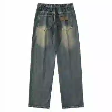 大卫贝肯 美式高街基础款纯色简约百搭宽松舒适复古休闲直筒牛仔裤 男女同款 黑色