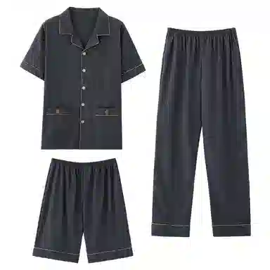 莫代尔 舒适轻盈透气翻领开衫休闲不易起球短袖可外穿家居服睡衣套装 男款 深灰色