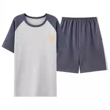 莫代尔 宽松舒适柔软亲肤圆领套头气质时尚透气细腻不易起球短袖可外穿夏季睡衣套装 男款 雾蓝色