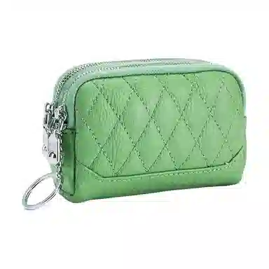 彤彤兔 菱格迷你真皮双层拉链 头层牛皮 零钱包 女款 多色