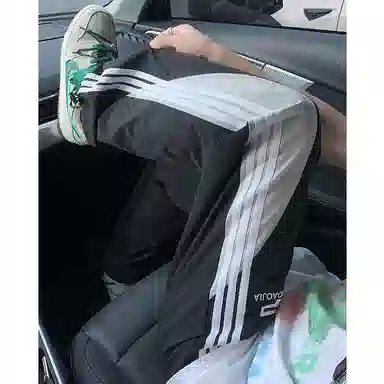 悍戈 美式复古学院风侧边撞色条纹高品质冰丝薄款透气速干户外运动宽松阔腿百搭舒适抽绳伞兵直筒时尚休闲裤 男女同款