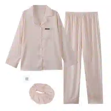 夏芬妍 时尚高级感条纹冰丝翻领家居服简约休闲舒适亲肤宽松长袖长裤可外穿睡衣套装 女款 香槟粉