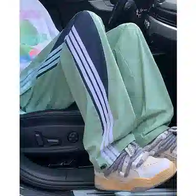 悍戈 美式复古学院风侧边撞色条纹高品质冰丝薄款透气速干户外运动宽松阔腿百搭舒适抽绳伞兵直筒时尚休闲裤 男女同款