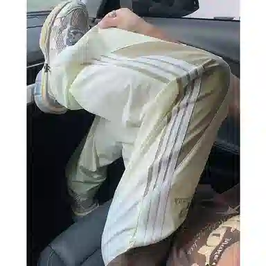 悍戈 美式复古学院风侧边撞色条纹高品质冰丝薄款透气速干户外运动宽松阔腿百搭舒适抽绳伞兵直筒时尚休闲裤 男女同款