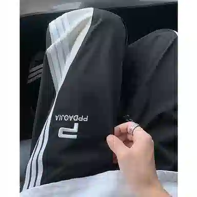 悍戈 美式复古学院风侧边撞色条纹高品质冰丝薄款透气速干户外运动宽松阔腿百搭舒适抽绳伞兵直筒时尚休闲裤 男女同款