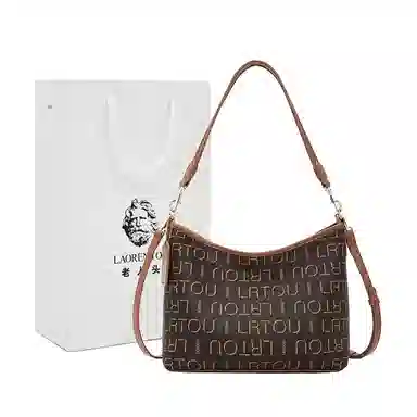 老人头 经典百搭复古印花设计日常通勤老花 合成革 斜挎单肩包 常规 女款 咖色