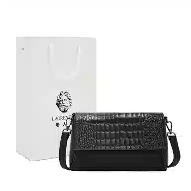 老人头 简约时尚大气压纹翻盖斜挎包 头层牛皮 单肩包 常规 女款 黑色