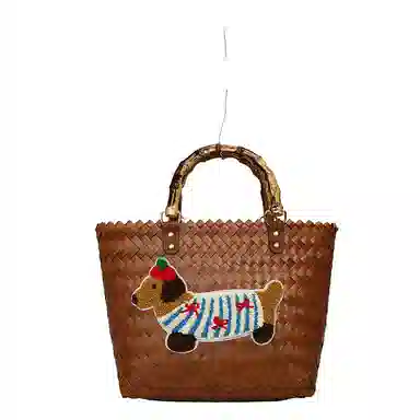 垣途者 小众复古设计感休闲时尚百搭通勤腊肠狗 编织 手提包 女款 彩色/棕色