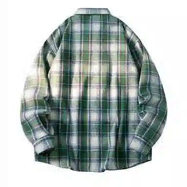 红蜻蜓 格子条纹翻领宽松舒适百搭休闲长袖衬衫 男女同款